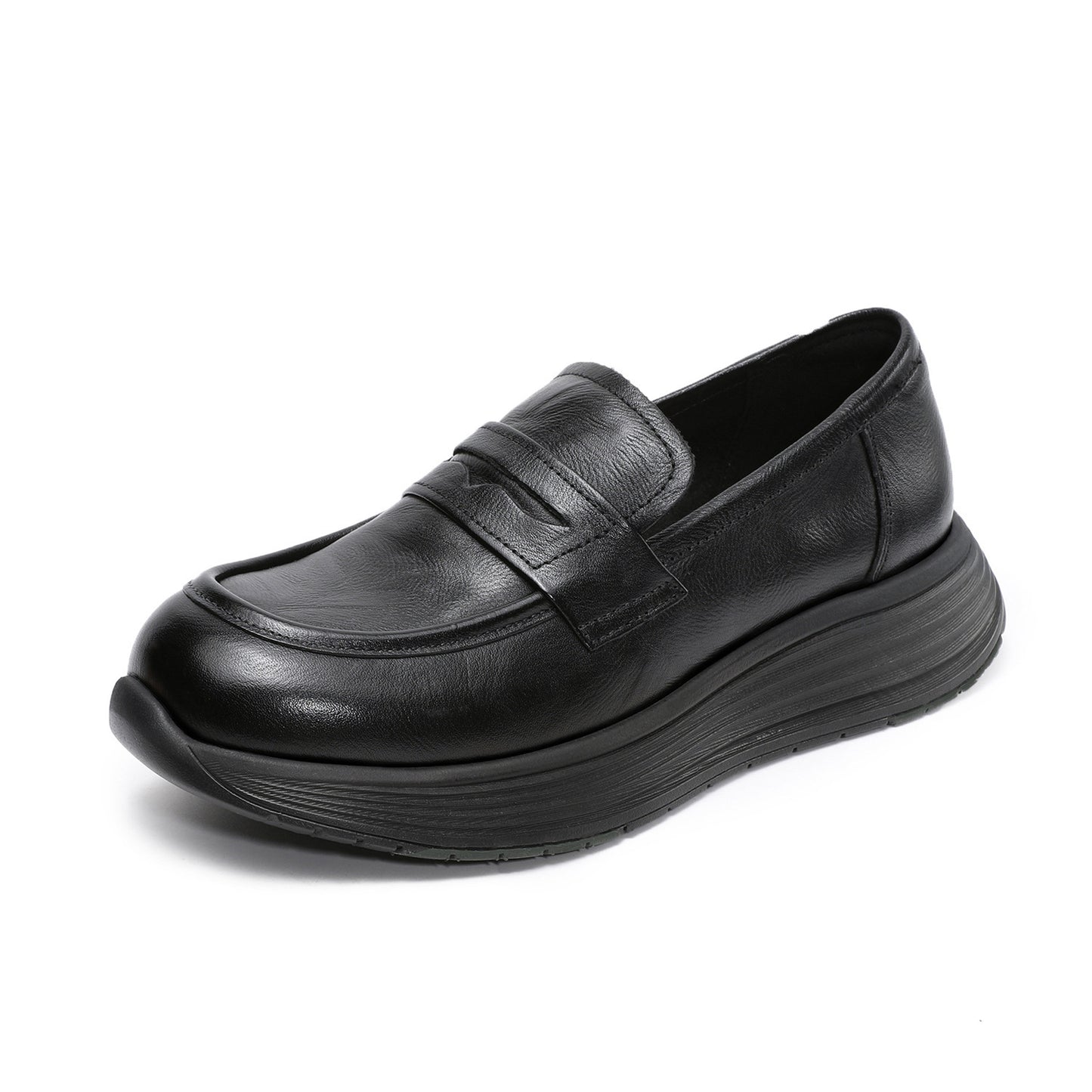 Women's One Pedal Mild Luxury Retro Small Autumn Round Toe Pumps Leather Shoes