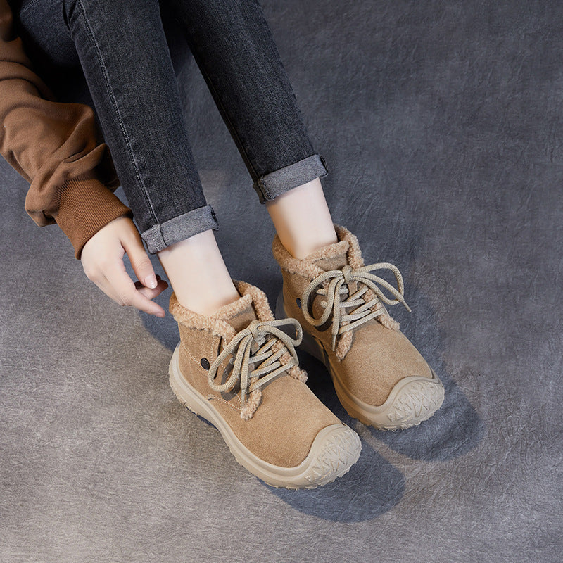 Women's Top Layer Cowhide Matte Thick Bottom Snow Boots