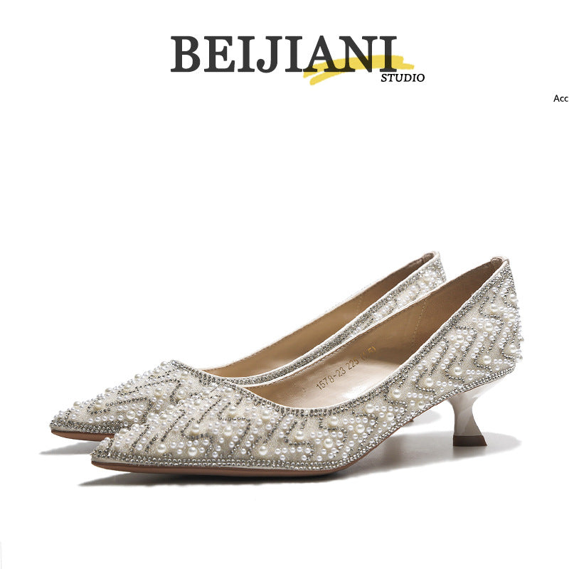 Pearl High Wedding Sense Bridesmaid Bride Women's Fashion Shoes