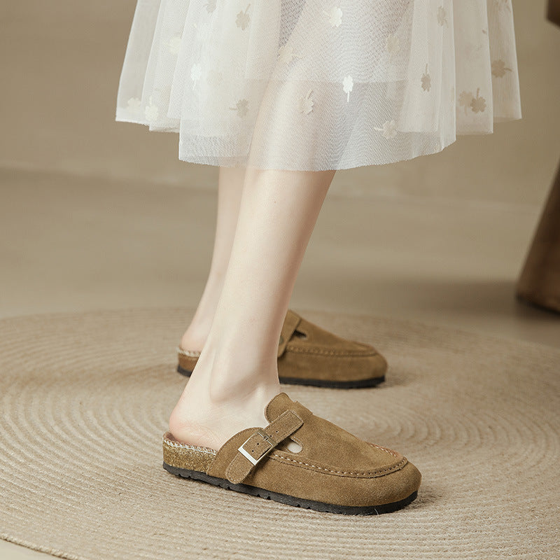 Women's Outer Wear Half Support Genuine Retro Big Head Ugly Cute Thick-soles Slippers