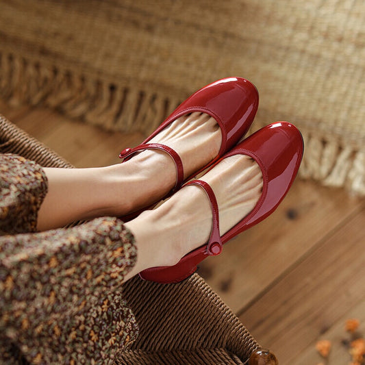 Women's Toe Chunky Low-cut Mary Jane Mid Women's Fashion Shoes