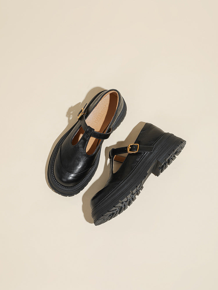 Women's Platform Vintage Mary Jane British Style Round Toe Leather Shoes