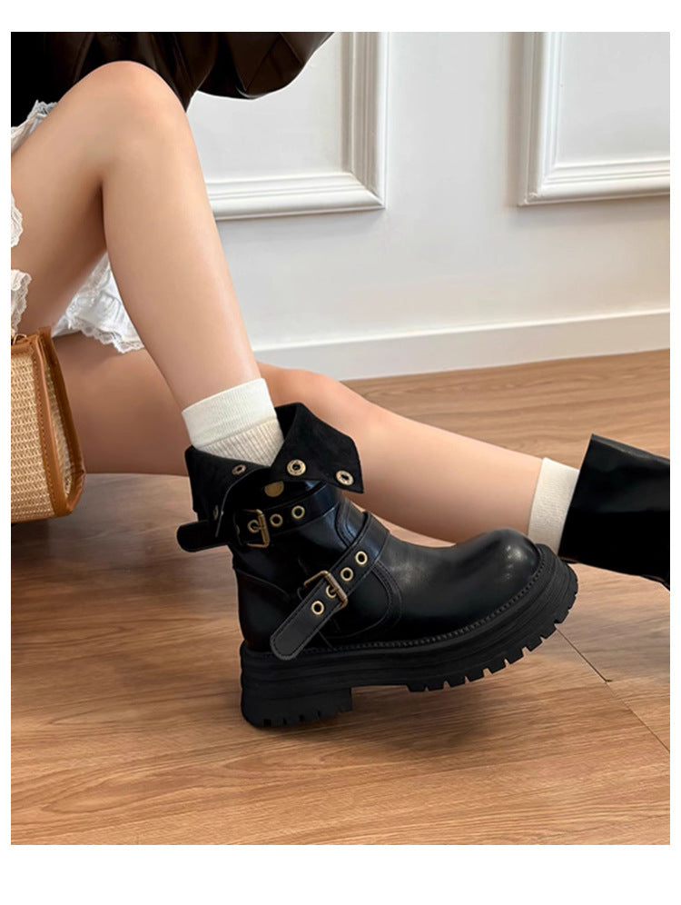 Thick Bottom Mid Short Female Retro British Style Boots