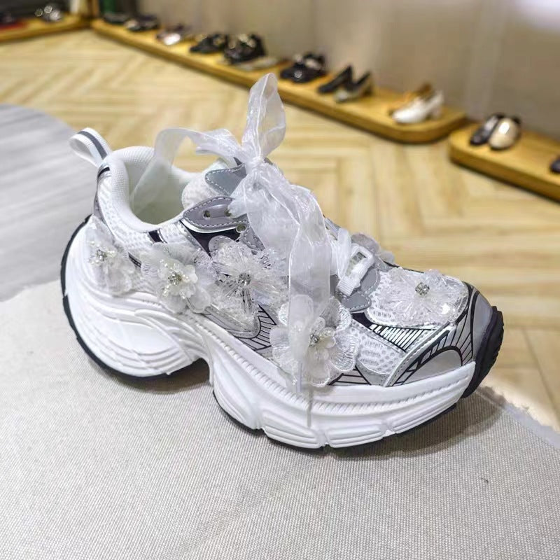 Women's European Goods Art Full Diamond Dad Spring Thick Bottom Sneakers