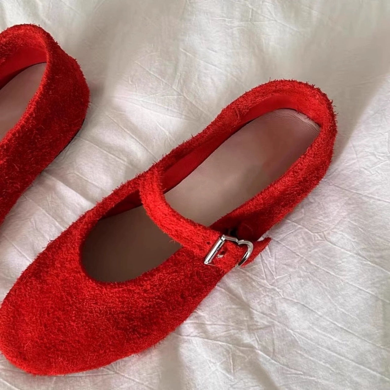 Women's Jane Ballet Flat Bottom Retro Buckle Brushed Feeling Slippers