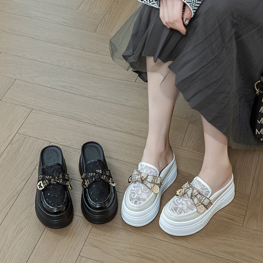 Mirror Mesh Small Height Platform Increased Slippers