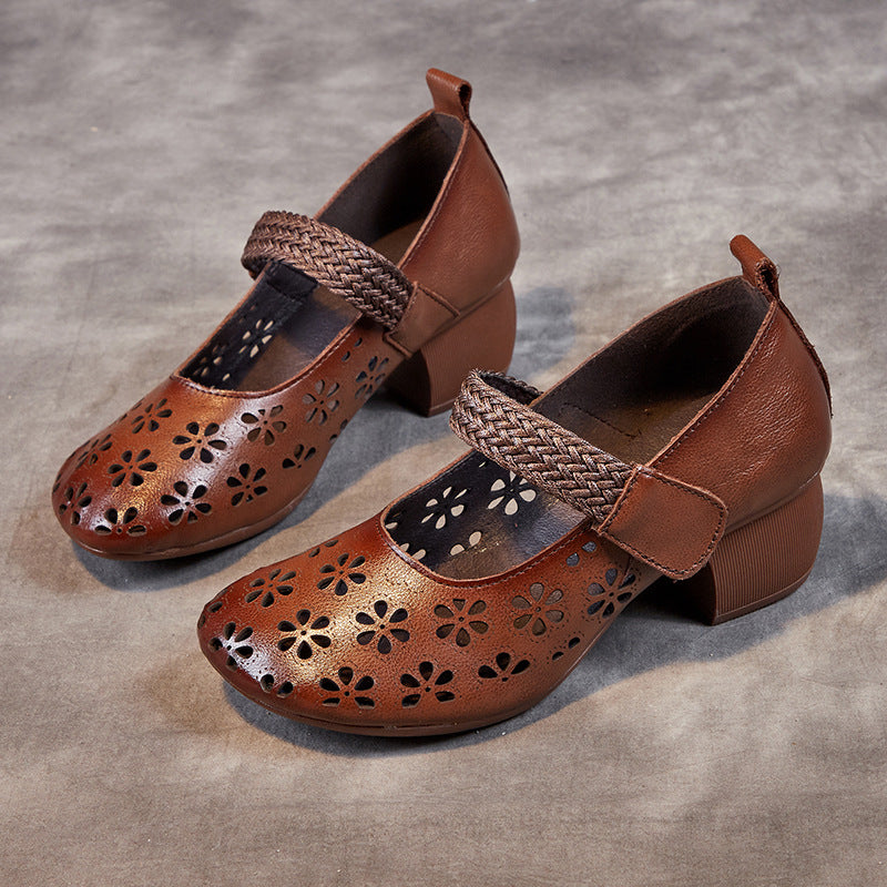 Women's Summer Outdoor Hole Top Layer Cowhide Thick Soft Sandals