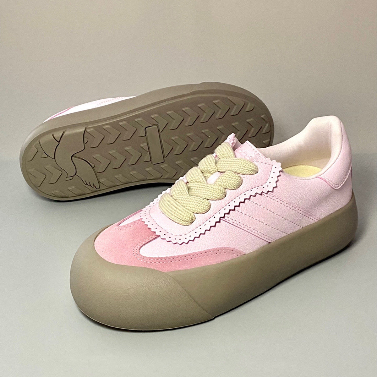 Rose Salt Puffy Preppy Style German Training Outer Wear Retro Women's Casual Shoes