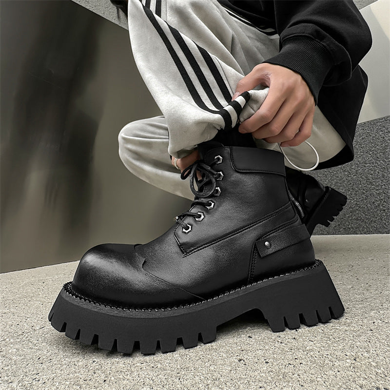 Women's & Men's Bottom Extra Black British Style Tooling Niche Leather Shoes