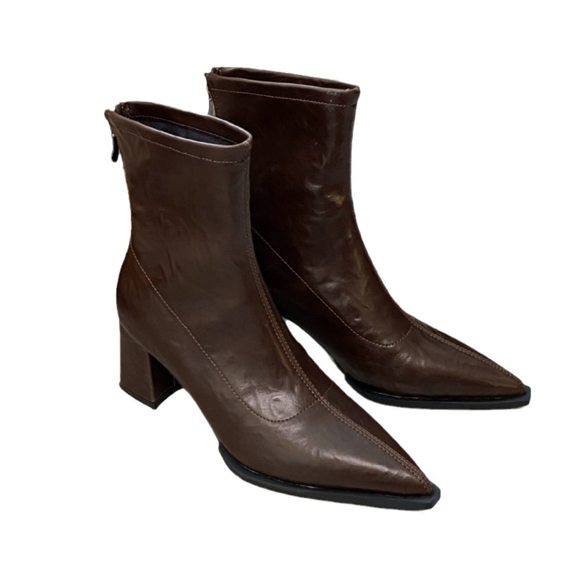 Women's Pointed Stretch High Thin Design Chunky Women's Leather Boots