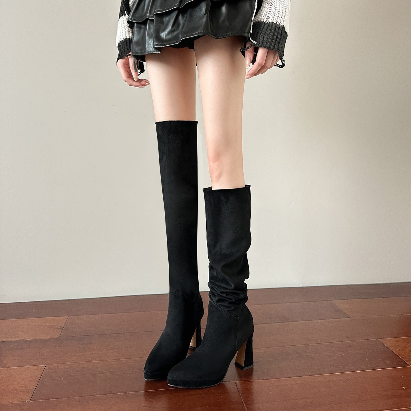 Style Waterproof Platform Thick Black Versatile Women's Leather Boots