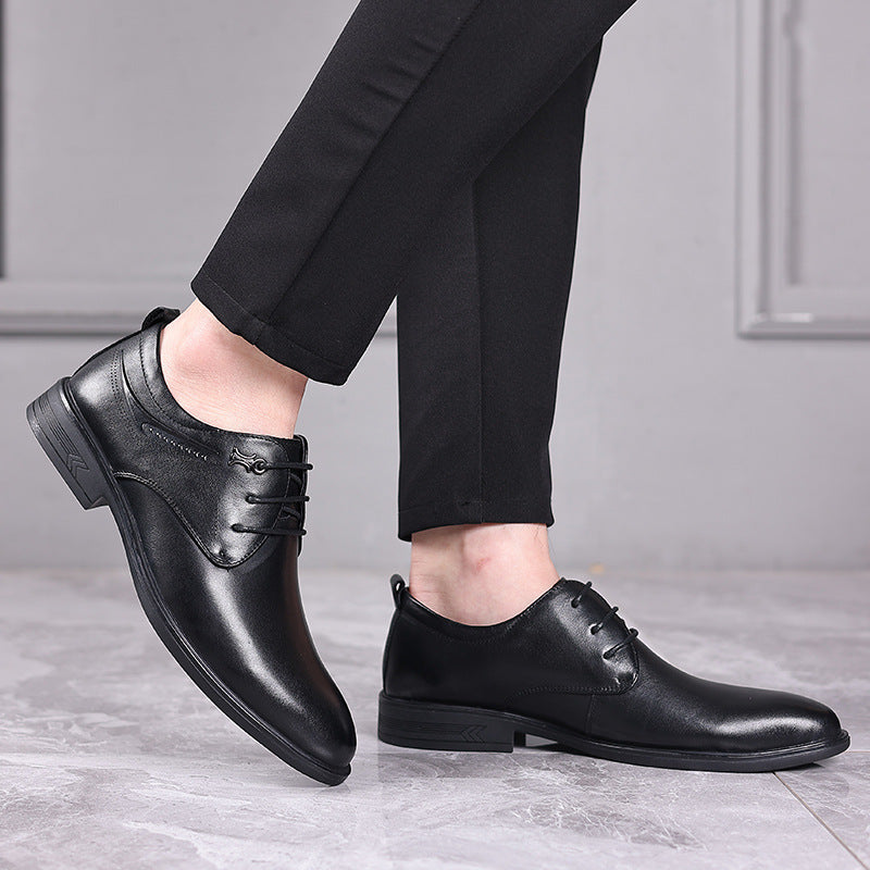 Men's First Layer Cowhide Pumps Business Lace Leather Shoes