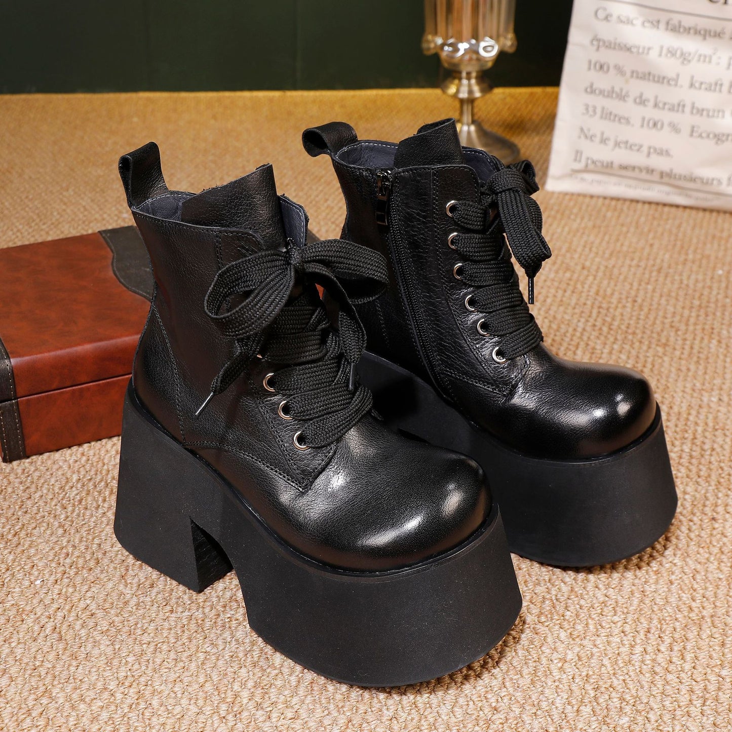 Female First Layer Cowhide Mild Luxury Retro Fashion Pure Platform Boots