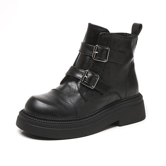 Women's High Small British Style Platform Martin Simple Women's Leather Boots