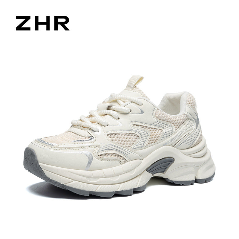 Women's Platform Mesh Surface Breathable Clunky Sports Heightened Sneakers