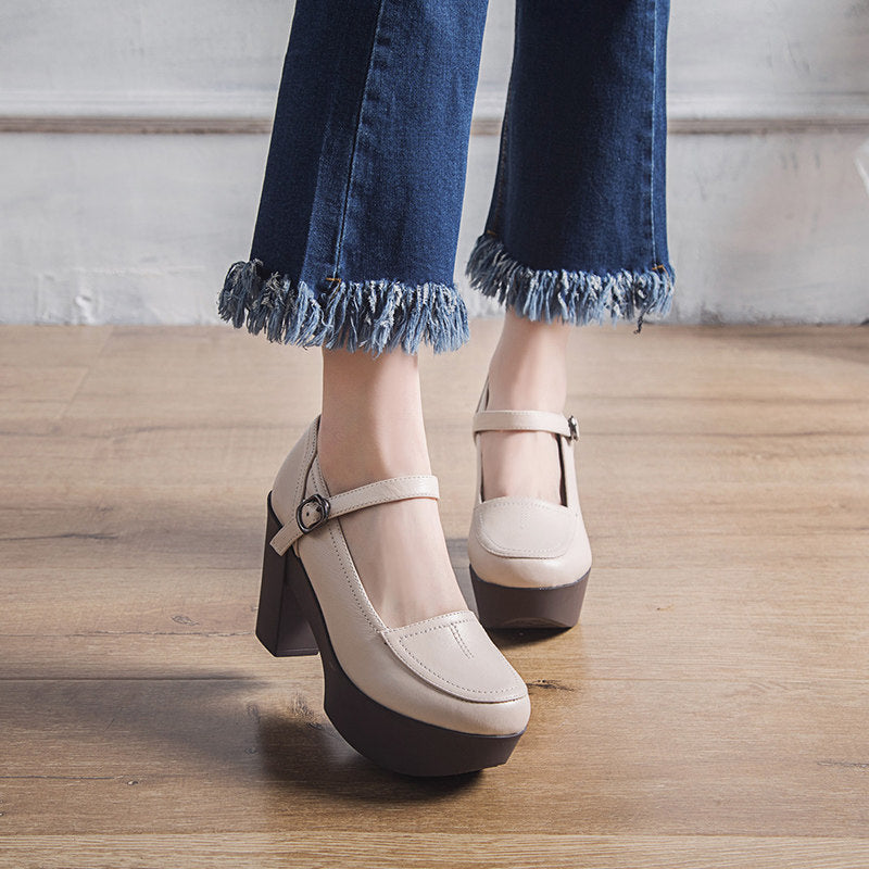 Women's Retro Spring Mary Jane Wedge Platform High Chunky Soft Bottom Women's Fashion Shoes