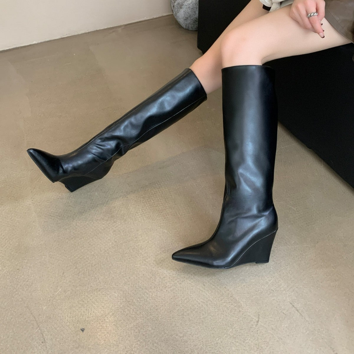 Toe Long Female Autumn Big Tube Women's Leather Boots