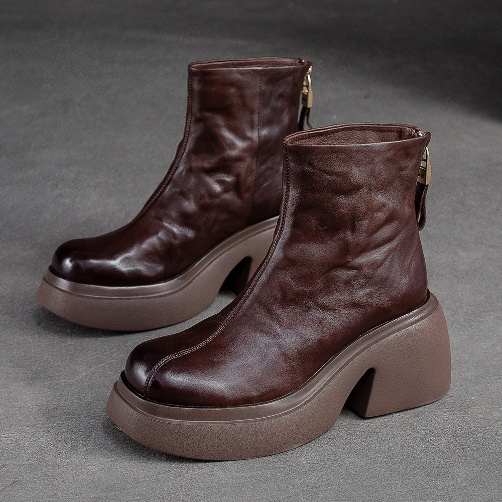 Women's Thick Bottom Chunky Ankle Back Zipper Women's Shoes