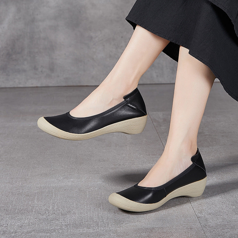 Women's Handmade Platform Wedge Shallow Mouth Pumps Casual Shoes