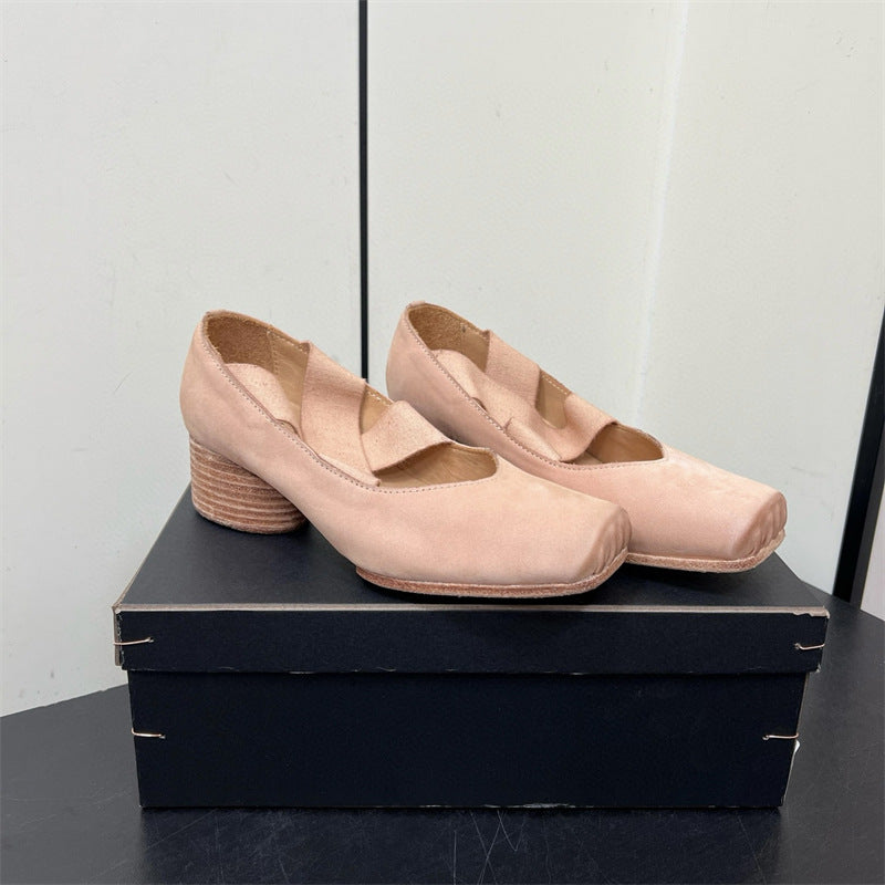 Top Version Pig Nose Ballet Handmade Worn Looking Washed-out Retro Sandals