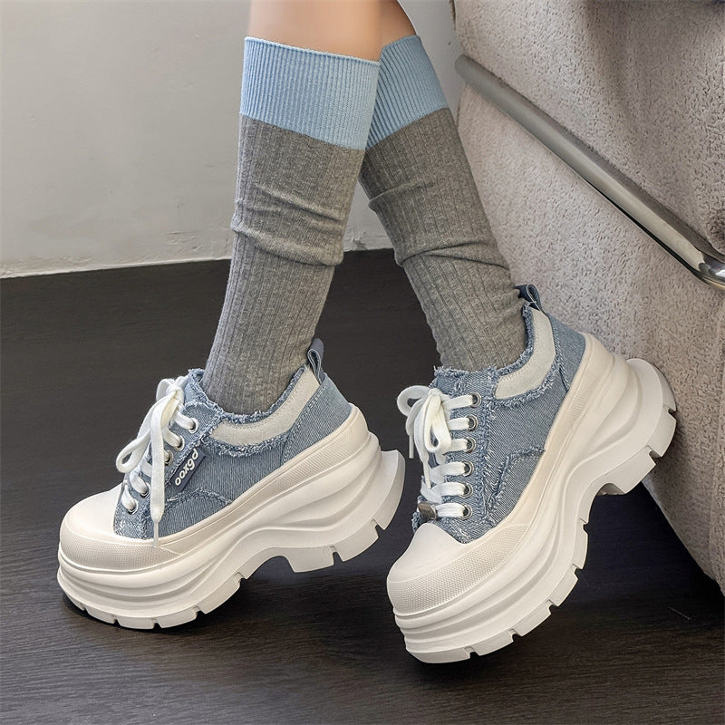 Men's Thick Bottom Height Increasing Round Toe White Muffin Men's Board Shoes