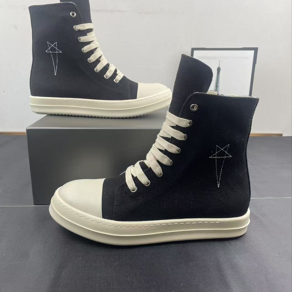 Men's Pentagram Embroidered Skate Short Zipper White Cloth Men's Shoes