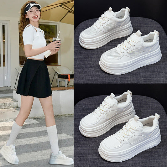 Women's Hidden White Platform Mesh Surface Summer Breathable Lightweight Heels