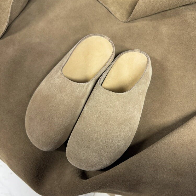 Women's & Men's Waterproof Full Cowhide Closed Toe Half Outerwear For Idle Style Thick-soles Slippers