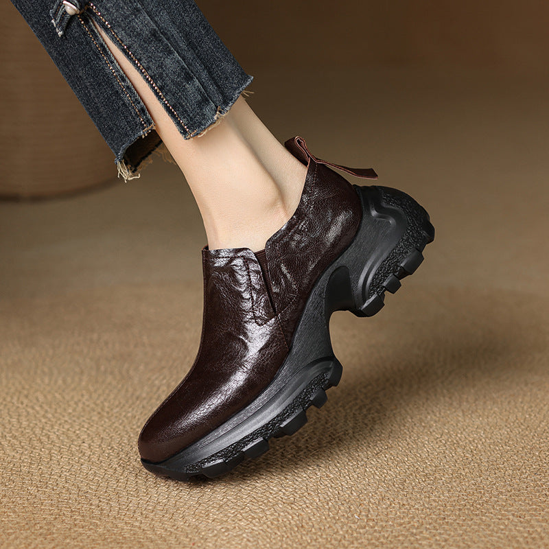 Women's Style Platform Spring Genuine Retro Thick Leather Shoes
