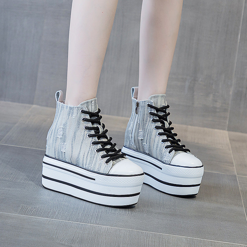 Women's Make Old Ripped Denim Platform Super Casual Shoes