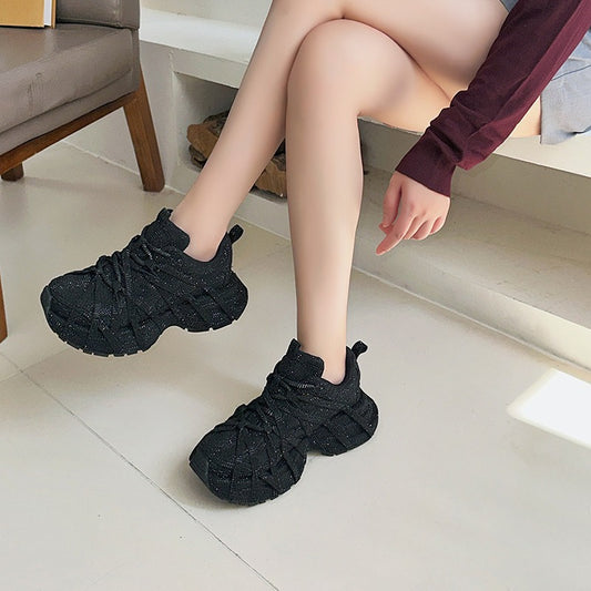Women's Dad Thick Bottom Full Diamond Octopus Breathable Lightweight Comfort Women's Sports Shoes