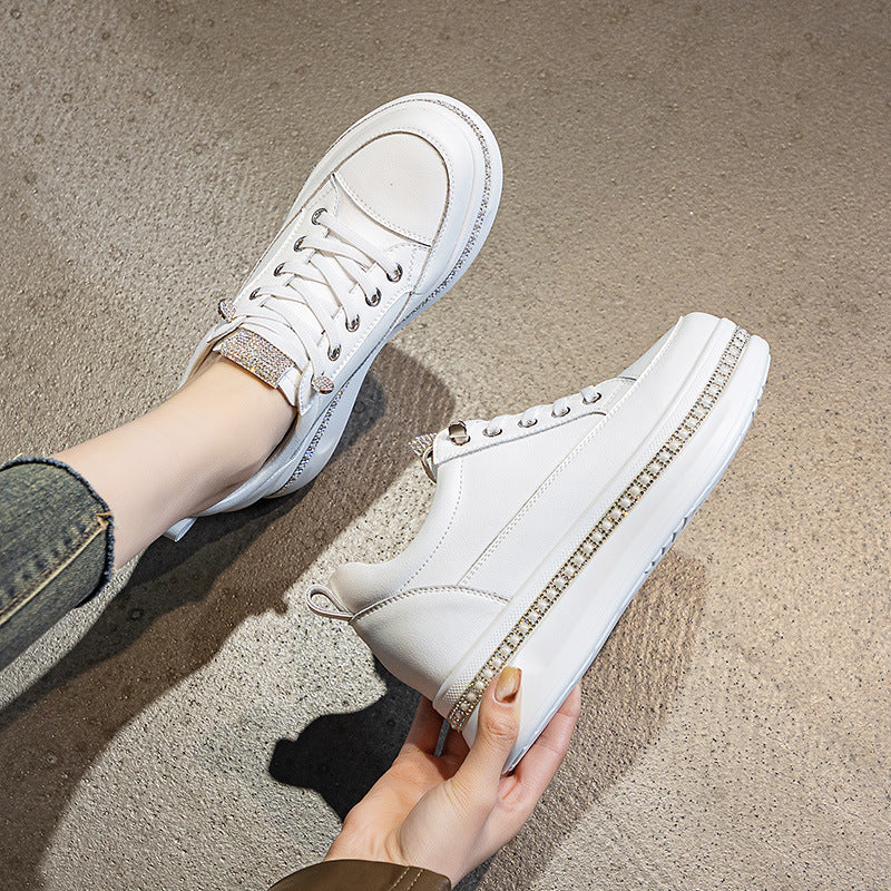 Women's White Small Height Increasing Insole Autumn Casual Shoes