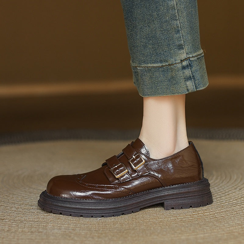 Women's Size Belt Buckle Platform Round Toe Women's Fashion Shoes