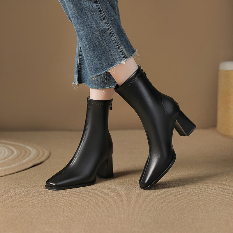 Women's Skinny Fashion Simple Temperament Back Zipper French Boots