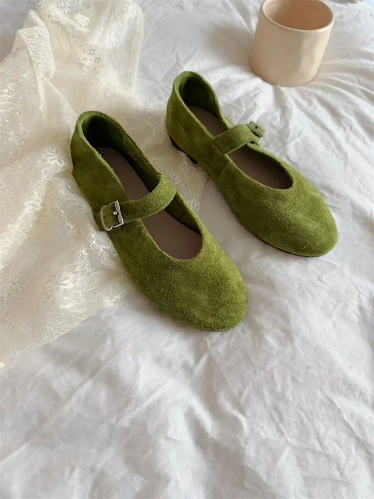 Women's Jane Ballet Flat Bottom Retro Buckle Brushed Feeling Slippers