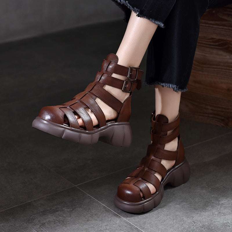 Women's Activity Price Authentic Platform Cowhide Ankle Closed Sandals