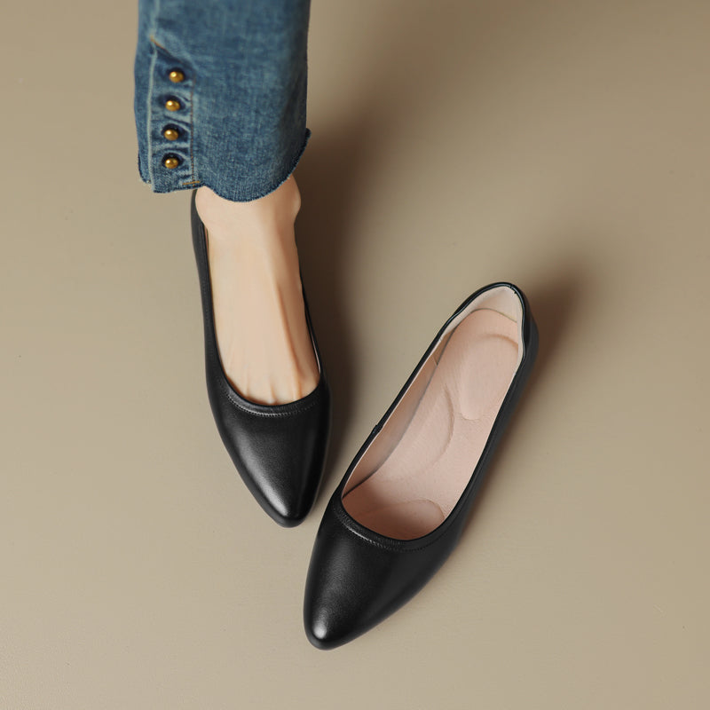 Women's Pointed Toe Chunky Cm Comfortable First Layer Cowhide Professional Mute Heels