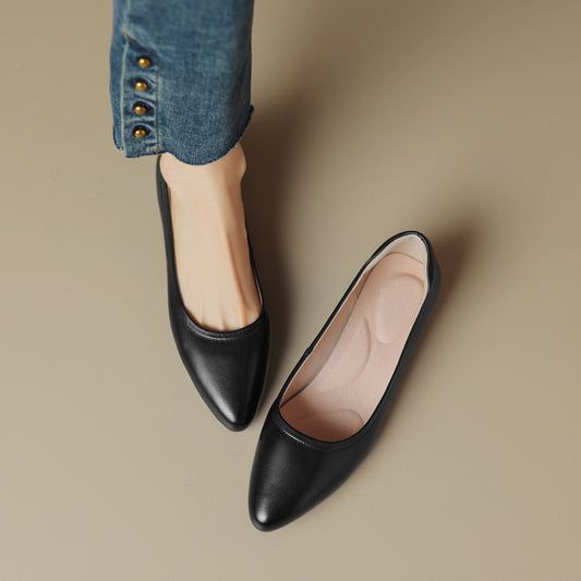 Women's Pointed Toe Chunky Cm Comfortable First Layer Cowhide Professional Mute Heels