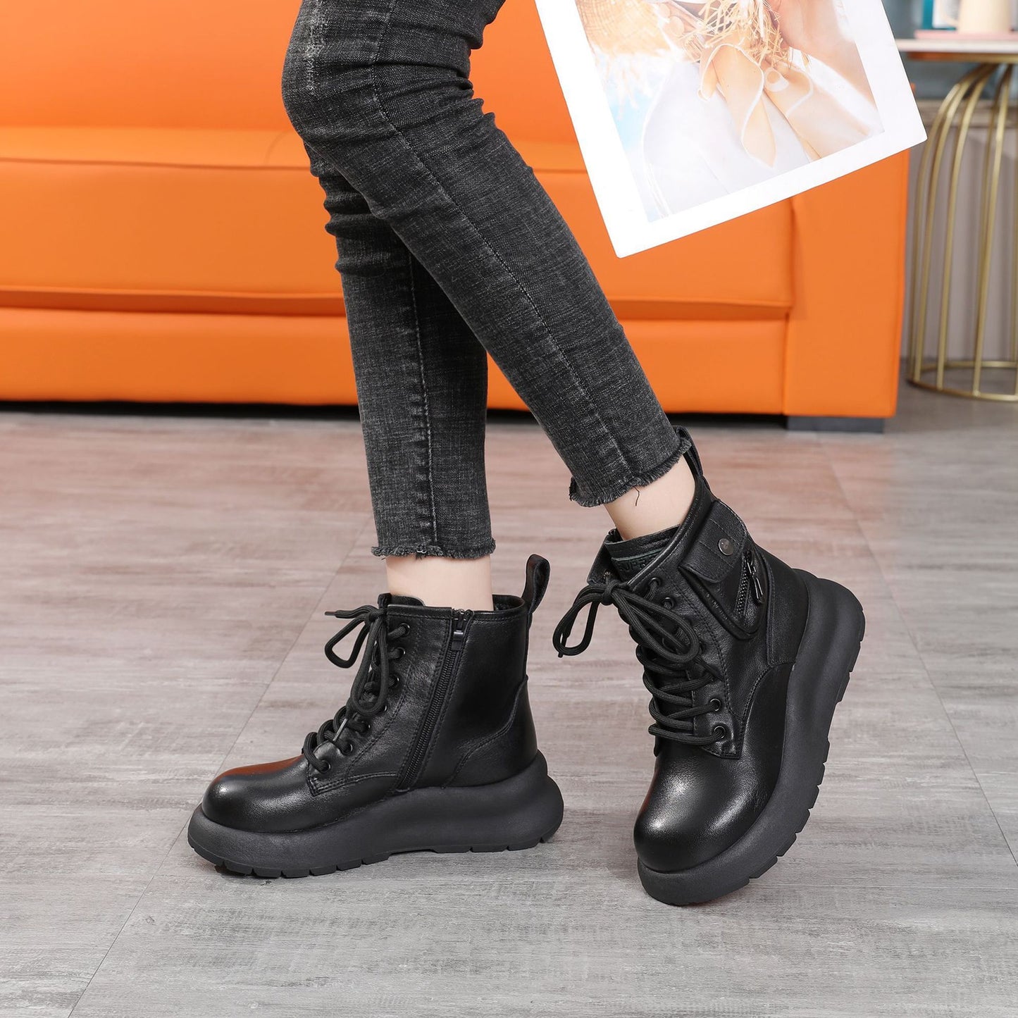 Women's Pure Wool Top Layer Cowhide Winter Boots