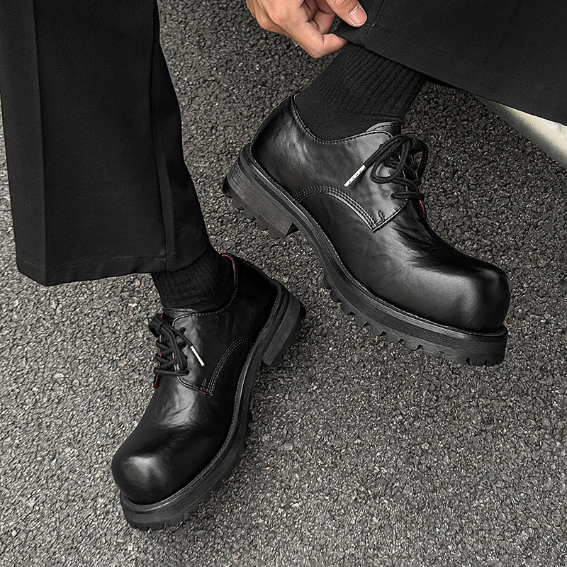 Men's Young High-grade Sense Increased Design Niche British Style Thick Bottom Men's Casual Leather Shoes