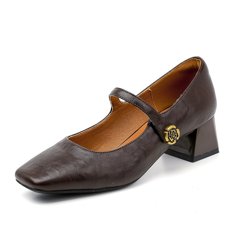 Women's Strap Mary Jane Chunky Low-cut French Women's Fashion Shoes