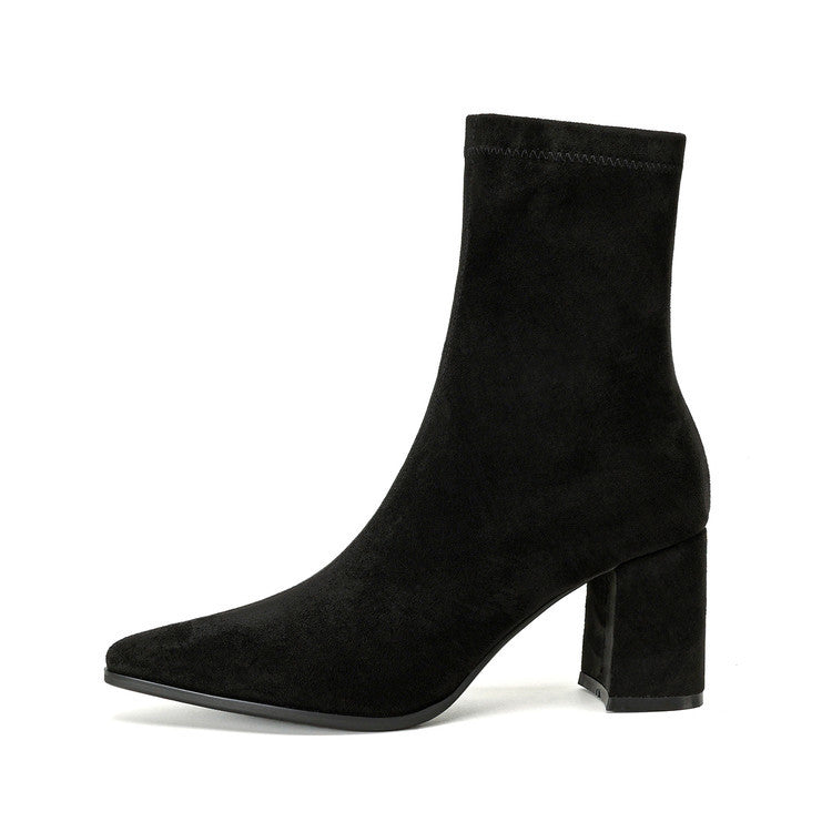 Women's French Style High Stretch Winter Side Zipper Thick Women's Leather Boots