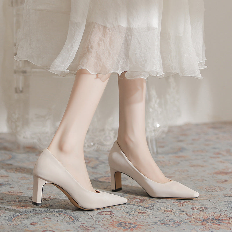 Women's Chunky Square Toe Satin High Elegant Women's Fashion Shoes