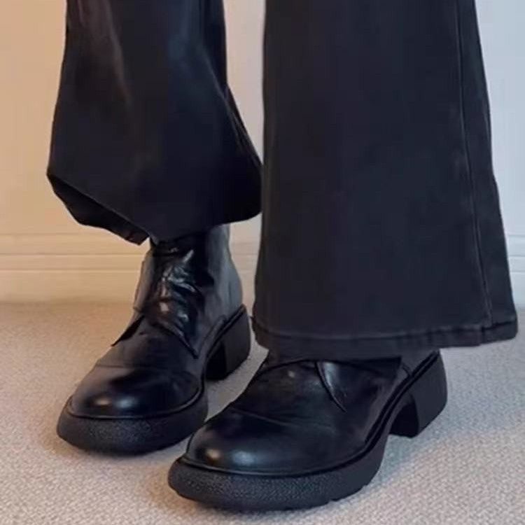 Sports Resin Sole Thick Height Increasing Small Women's Leather Boots