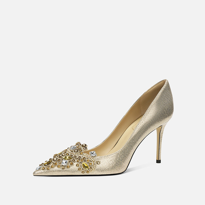 High-grade Wedding High Golden Main Bride Crystal Heels