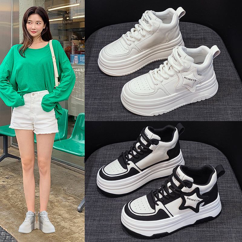 Women's Matching Hidden White Thick Bottom Black Women's Casual Shoes