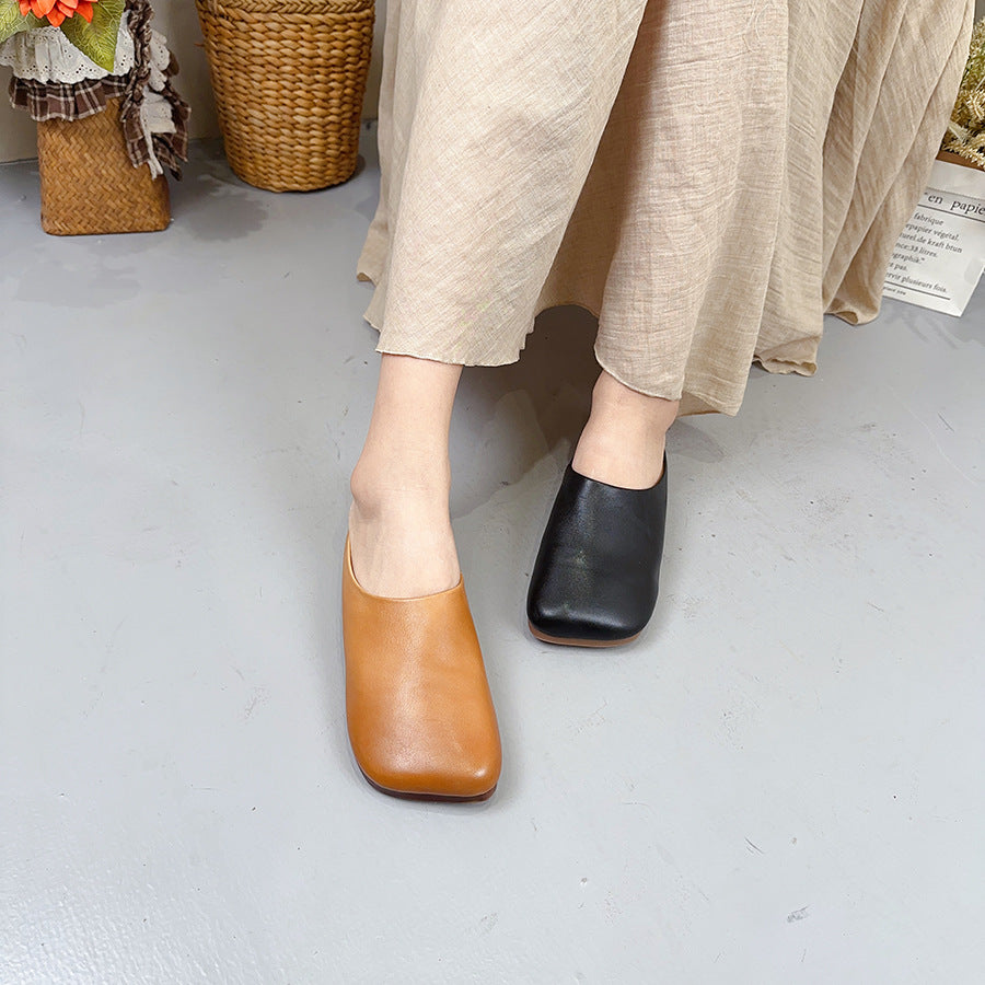 Square Head Korean Style Bag Top Layer Slippers