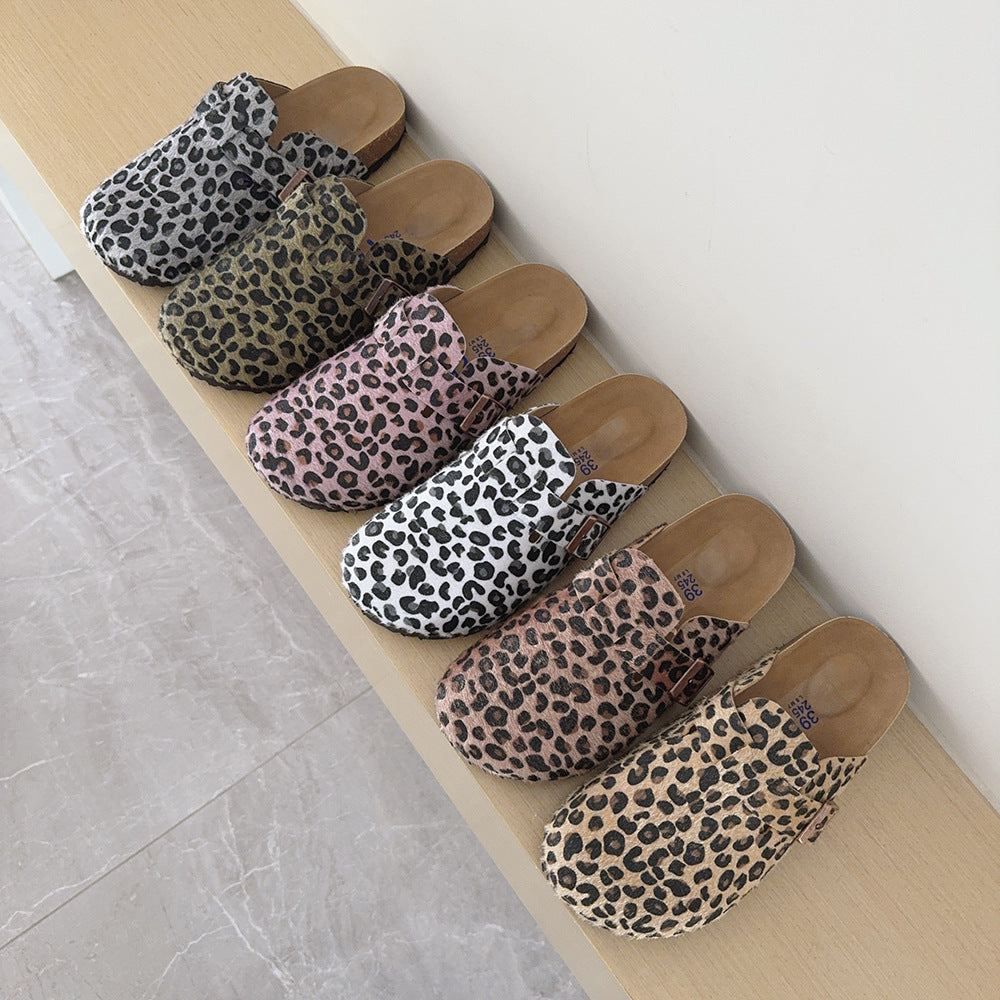 Women's Buckle Leopard Print Summer Closed Toe Half Support Slip-on Lofter Women's Casual Shoes