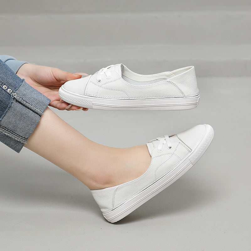Women's & Men's Cowhide Low-cut White Summer Slip-on Soft Men's Shoes