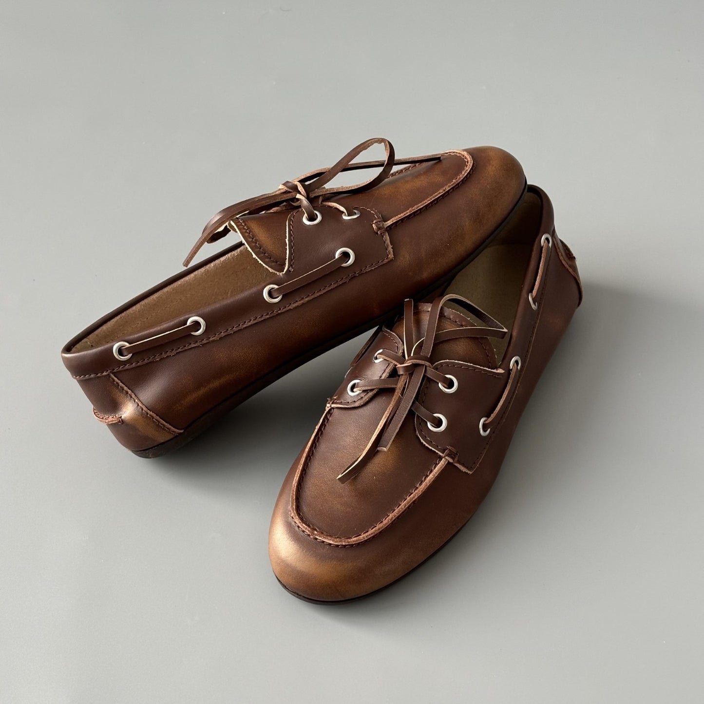 Women's Flat Boat Round Toe Doug Single-layer Leather Shoes